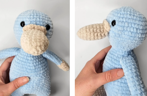 Platypus bill assembly. Free platypus amigurumi pattern.