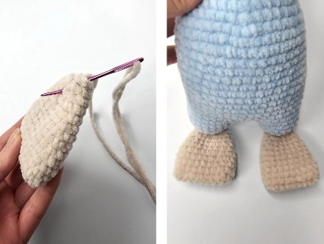 Platypus feet assembly. Free crochet pattern.