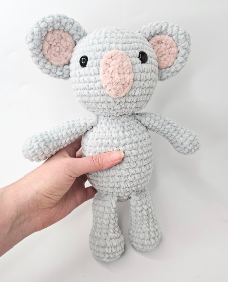 Kim the Koala the crocheted amigurumi all completed. Get the free koala crochet pattern on the Cilla Crochets blog.